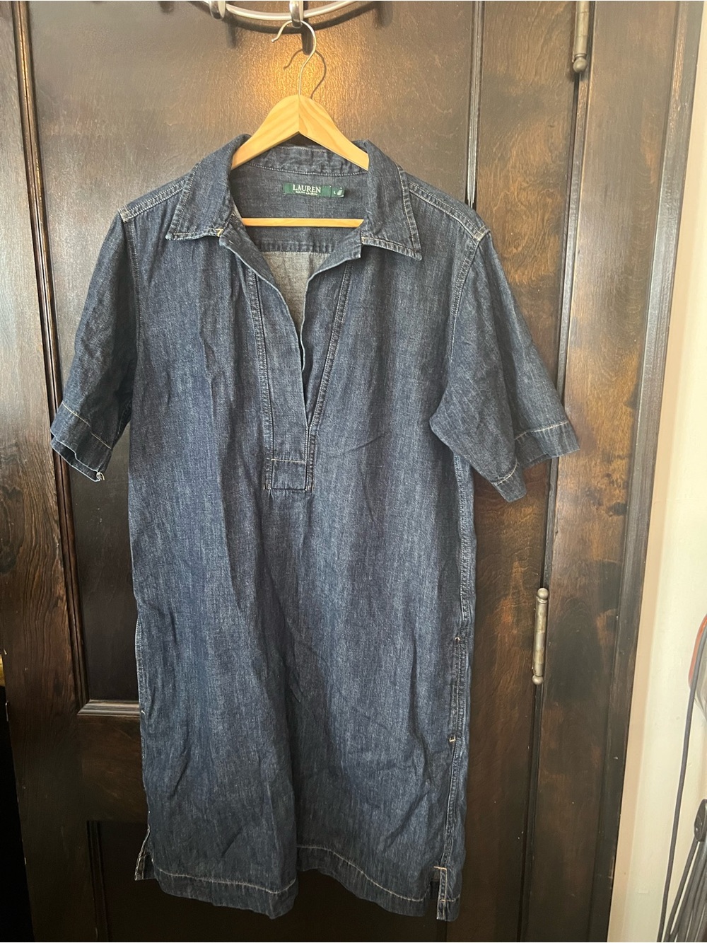 Ralph Lauren Dark Blue Short-Sleeve Denim Button-Down Dress